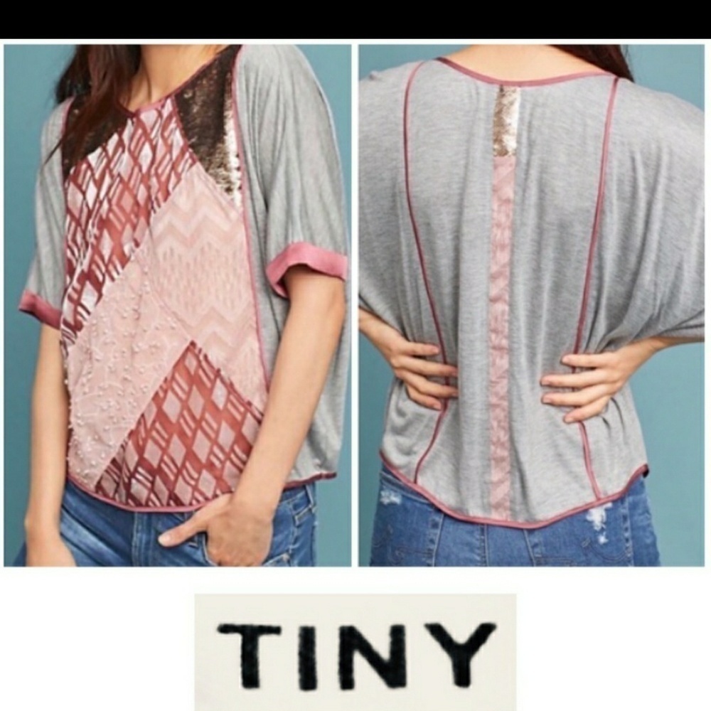 Anthropology‎ "Tiny" gray/pink sequence blouse … - image 1
